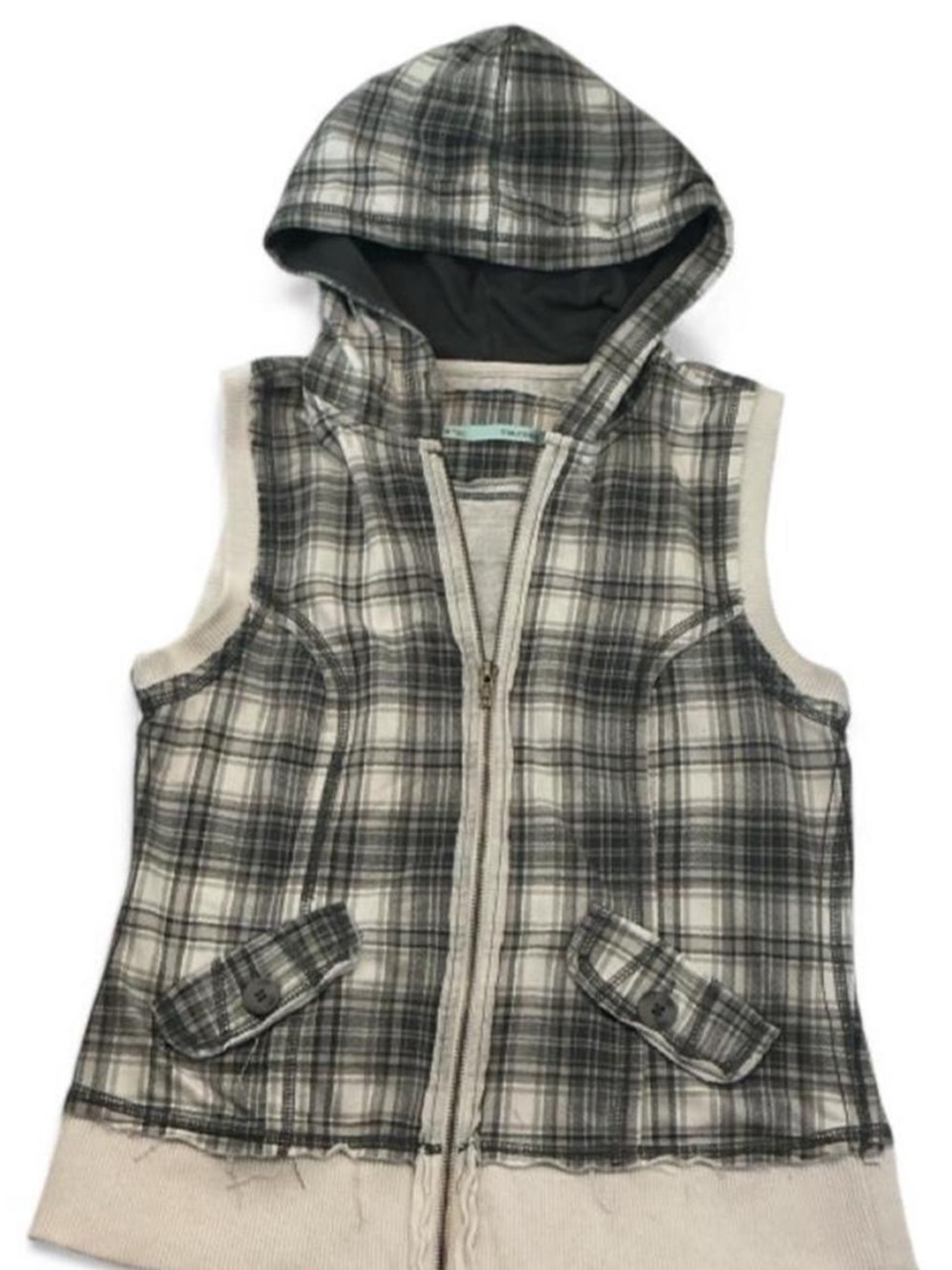 Maurices Gray & Cream Plaid Hooded Vest